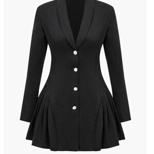 NWT Deep V-neck Long Sleeve Suit Dress Black